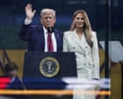 Gathering stormclouds can’t wipe smile from Trump’s face as long-held dream of military parade is realised