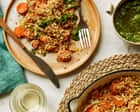 Carrot crumble and sprouting broccoli with almond butter: Chantelle Nicholson’s vegetable recipes for Easter